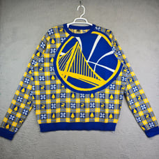 Golden State Warriors Ugly Xmas Sweater Men's 2XL Knit Plaid Retro Big Logo