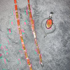 Vintage Mexican Fire Opal Pendant & 2 Bracelet Bundle 925