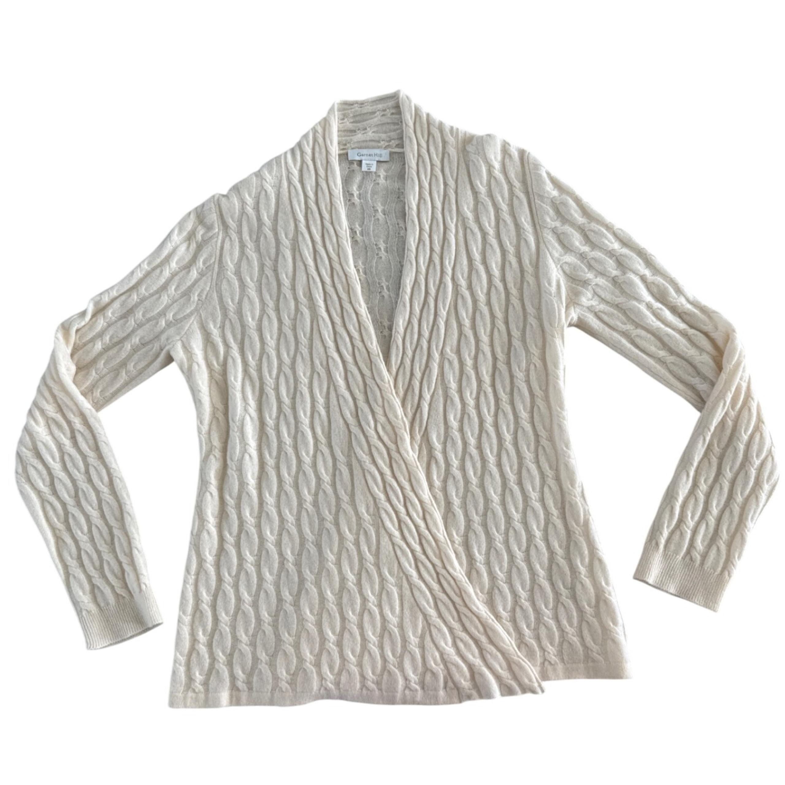 Garnet Hill Essential 100% Cashmere Cable Knit Open Front Cardigan Sweater XS