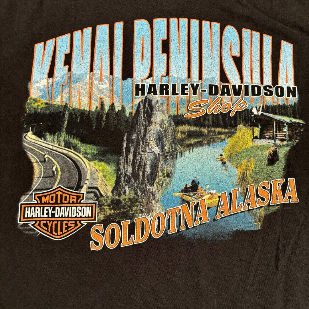 Harley Davidson XL Alaska Tee Shirt Vintage Wolf Made USA Biker Motorcycle Vtg