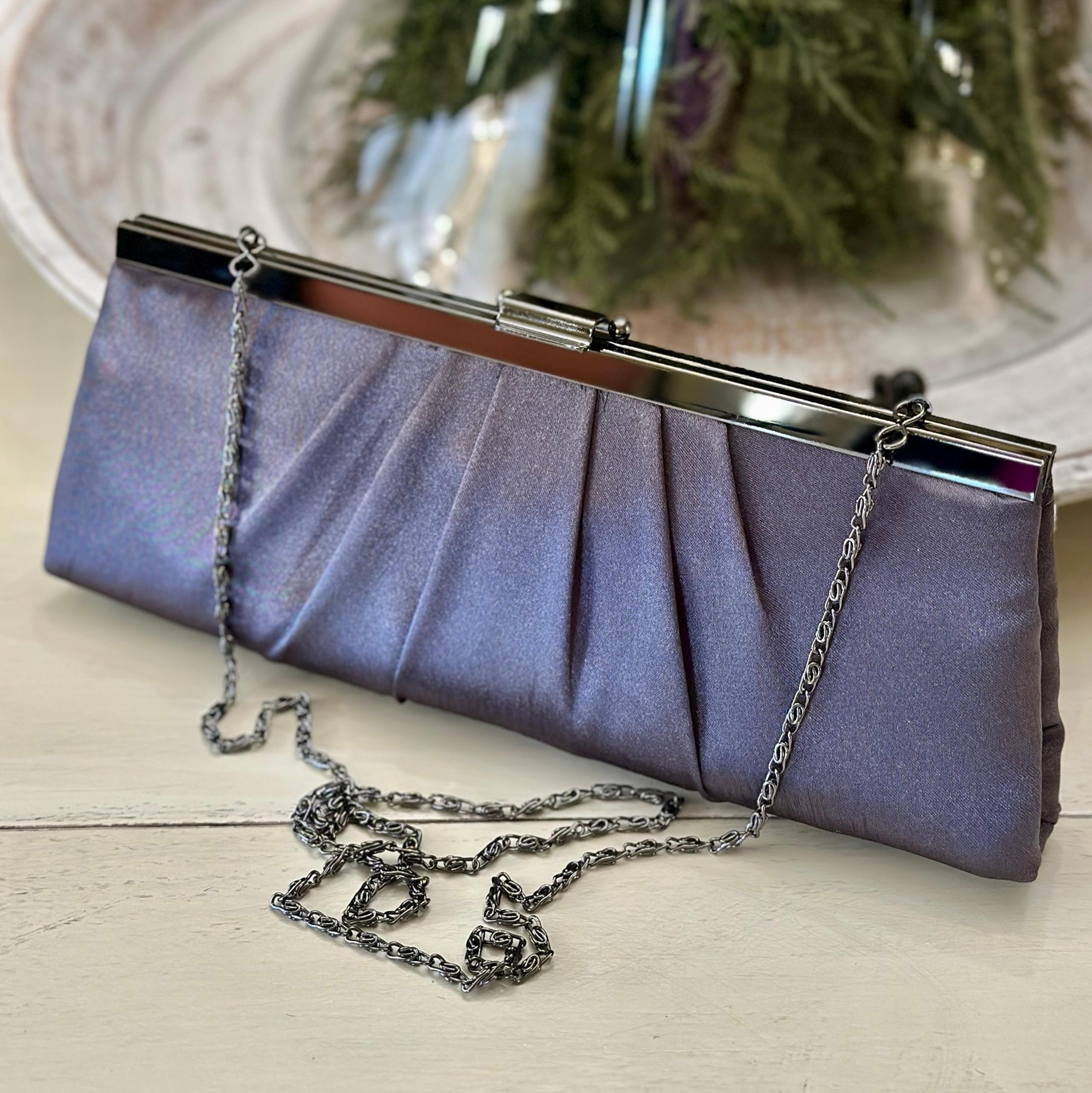 JESSICA McCLINTOCK, NWOT, GREY SATIN EVENING PURSE.