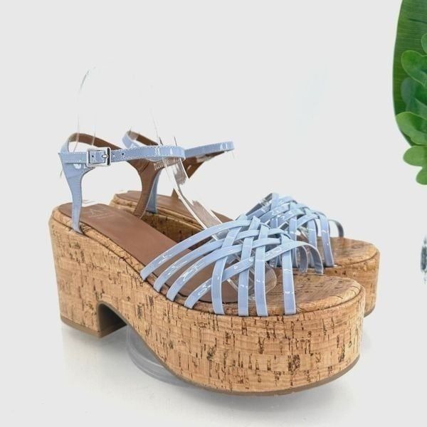 Aquatalia Elene Sandals Women's 11 Blue Leather Platform Cork Slingback Chunky