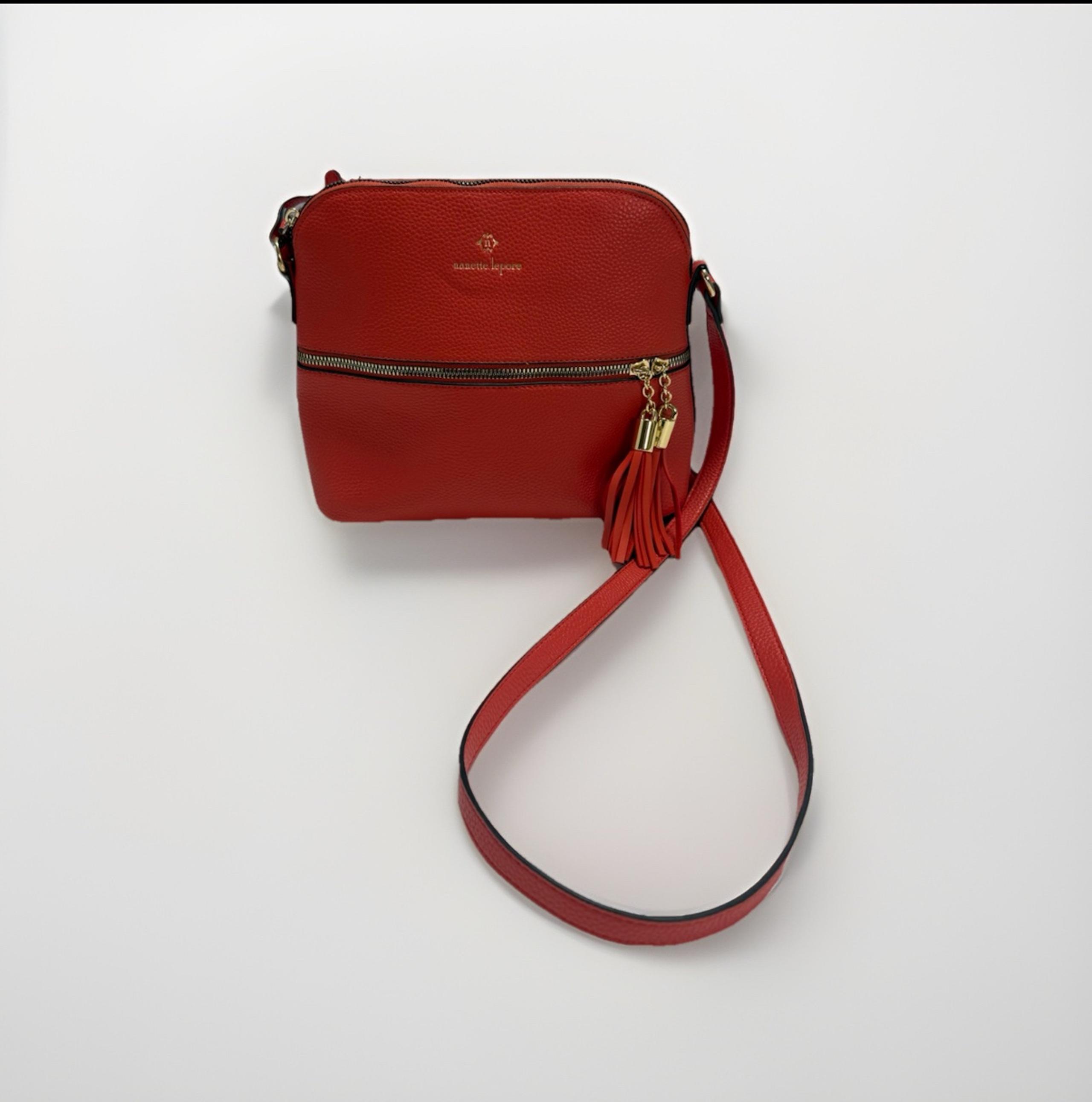 Nanette Lepore Lonnie  Crossbody With Tassels Coral Color Vegan Leather Gold