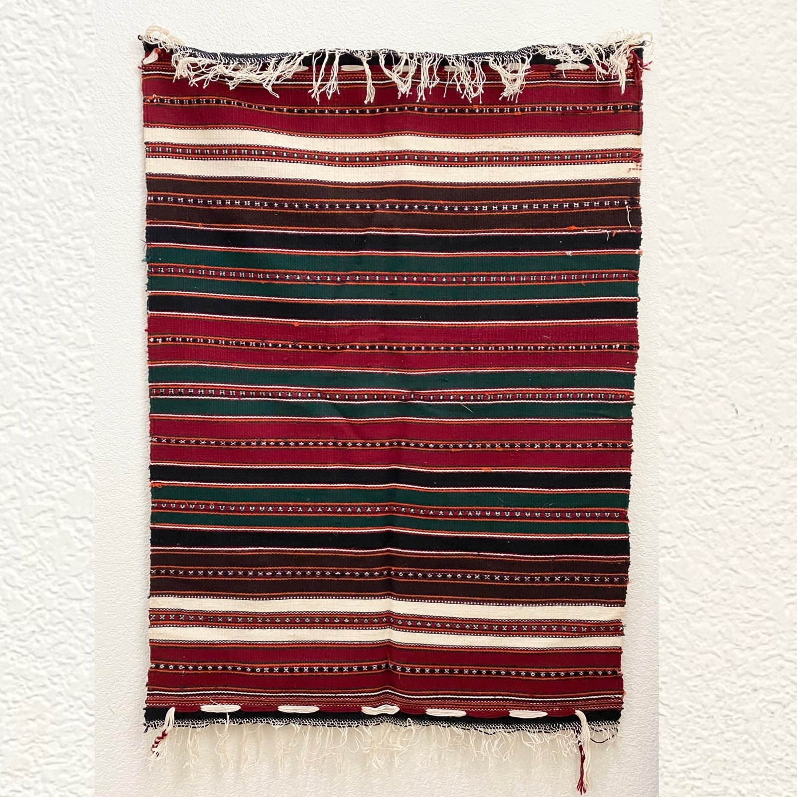 Vintage Boho Bohemian Mexican Wall Tapestry Wool Stripes 39” X 28”
