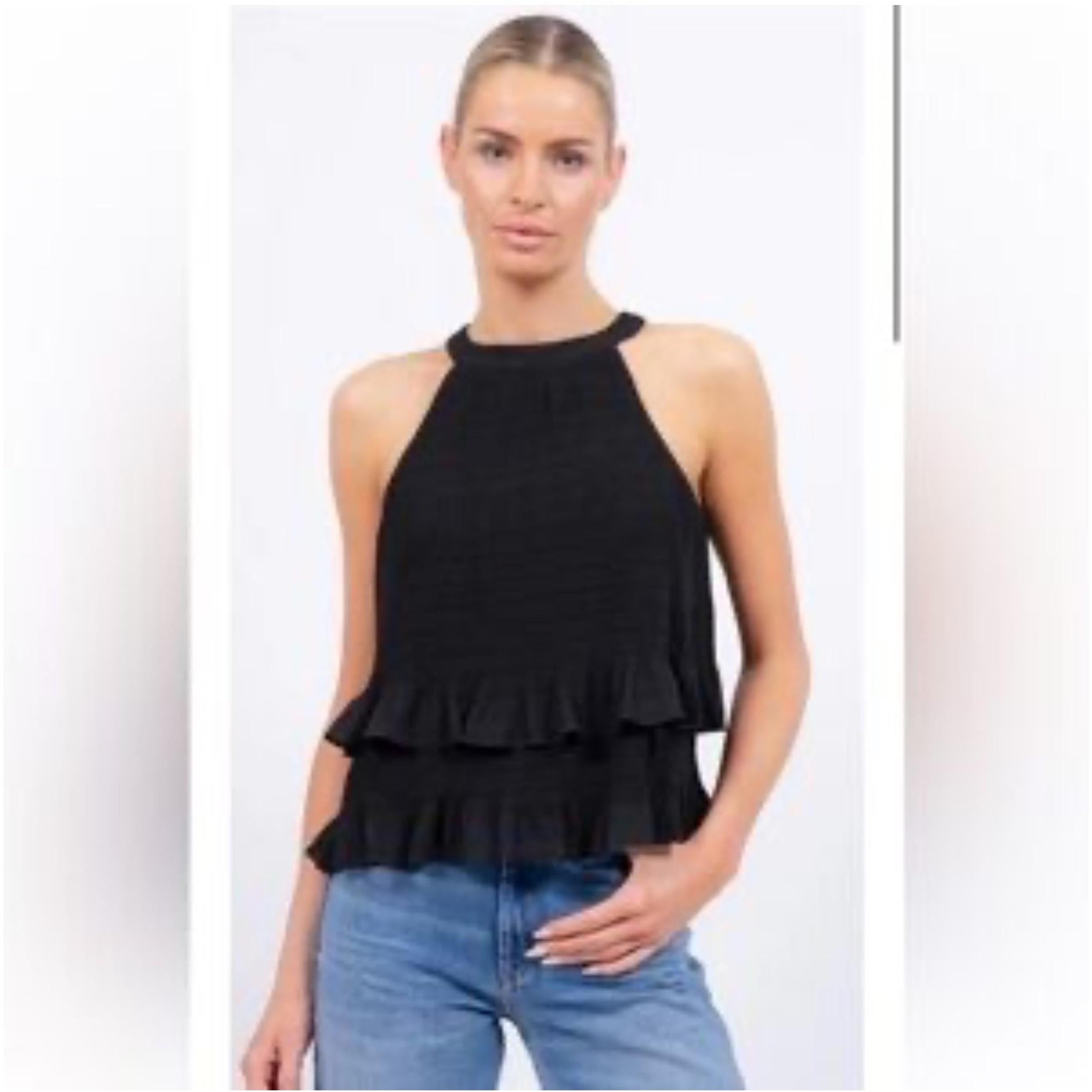 Central Park West Halter Top Ruffle Sleeveless Blouse Party XS