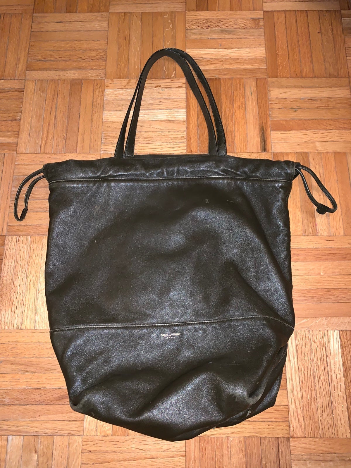 SAINT LAURENT Harlem Shopping Tote Bag in olive green