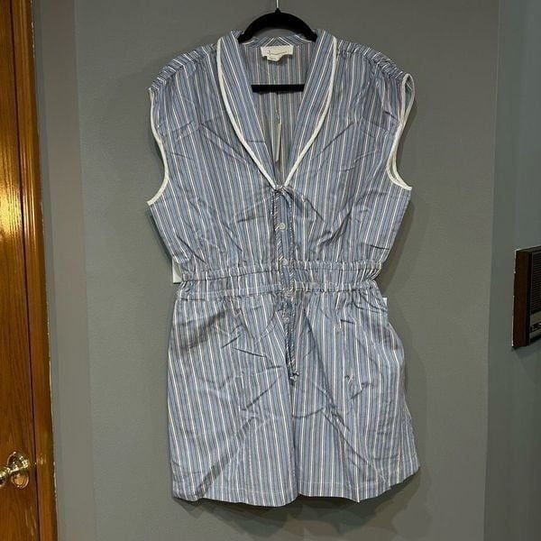 Anthropologie blue white striped cotton romper size M and L
