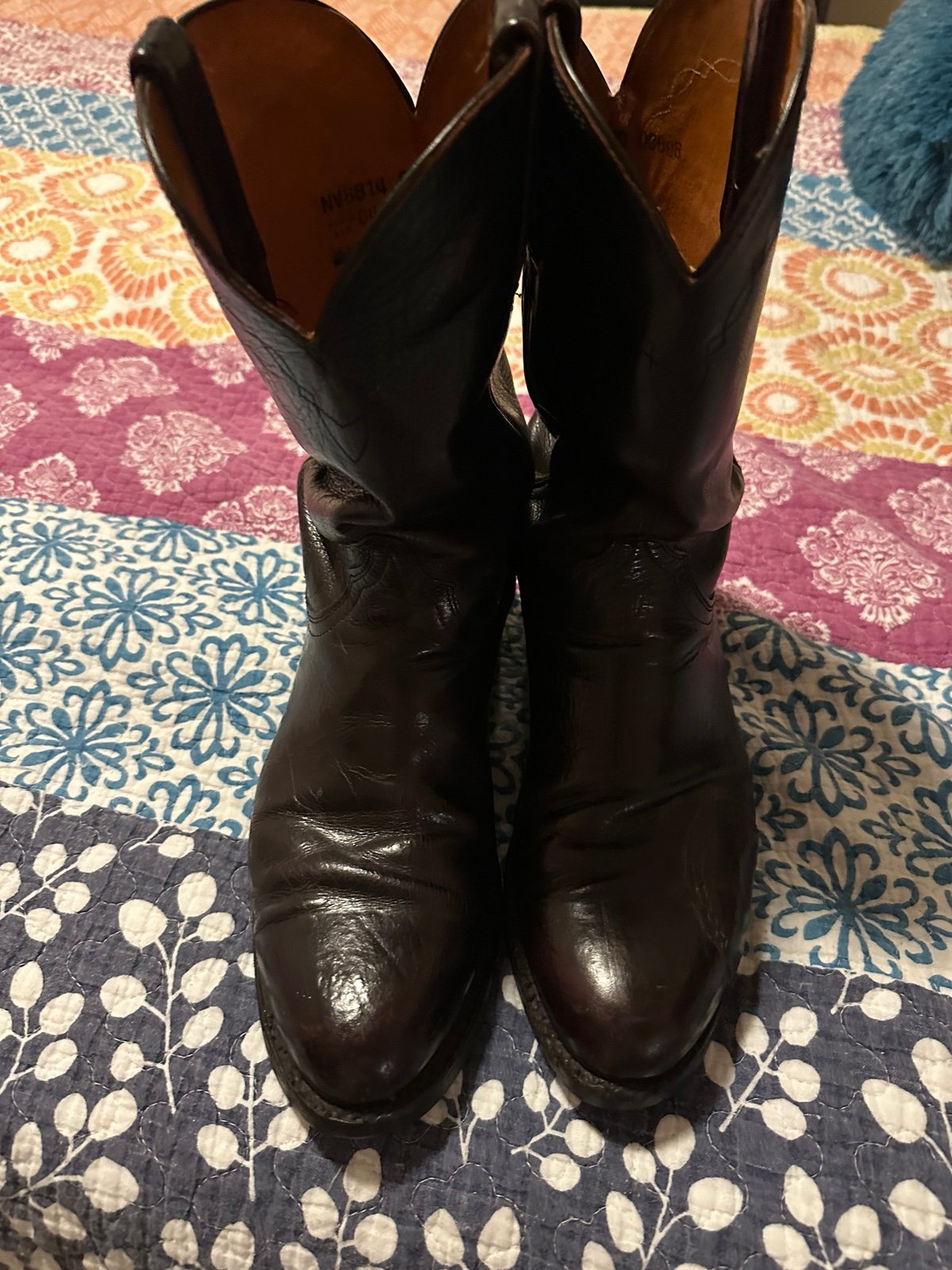 Men’s Lucchese Black Cherry NV8814 Size 8.5 D See Pictures One Boot Repaired