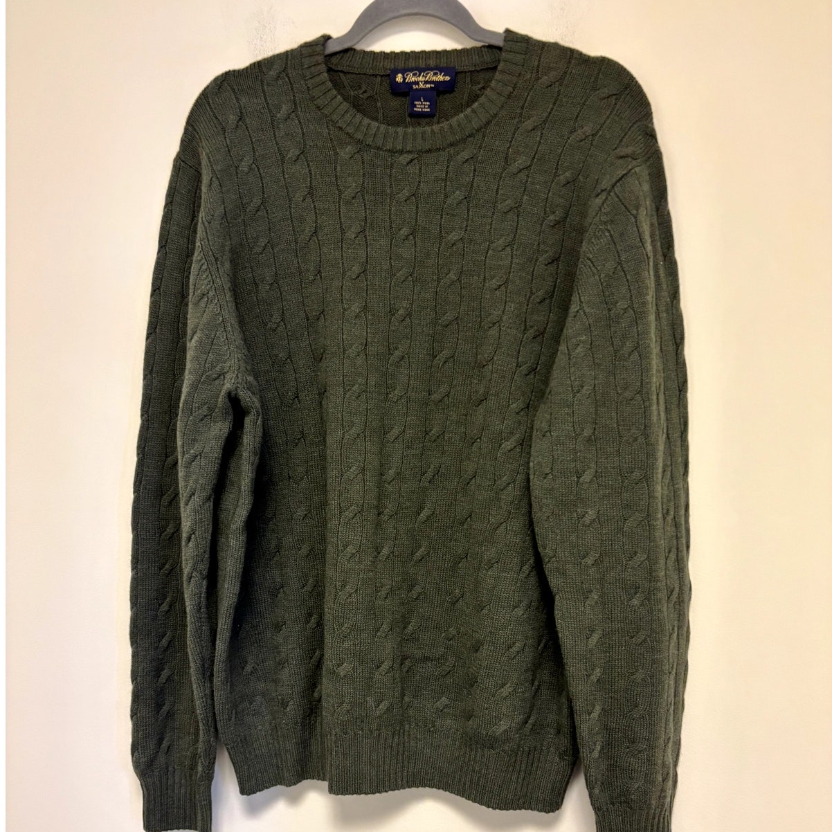Brooks Brothers 100% Wool Green Cableknit Sweater Large