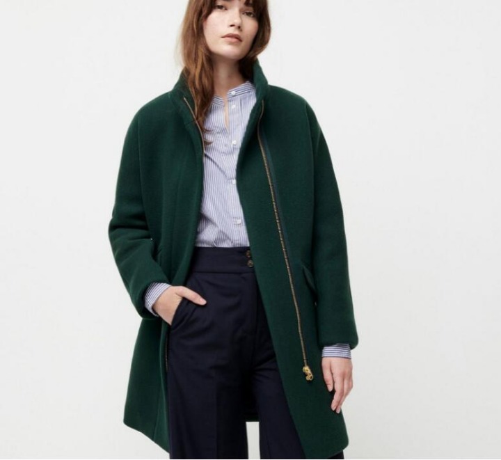 J.Crew wool blend zipper green coat