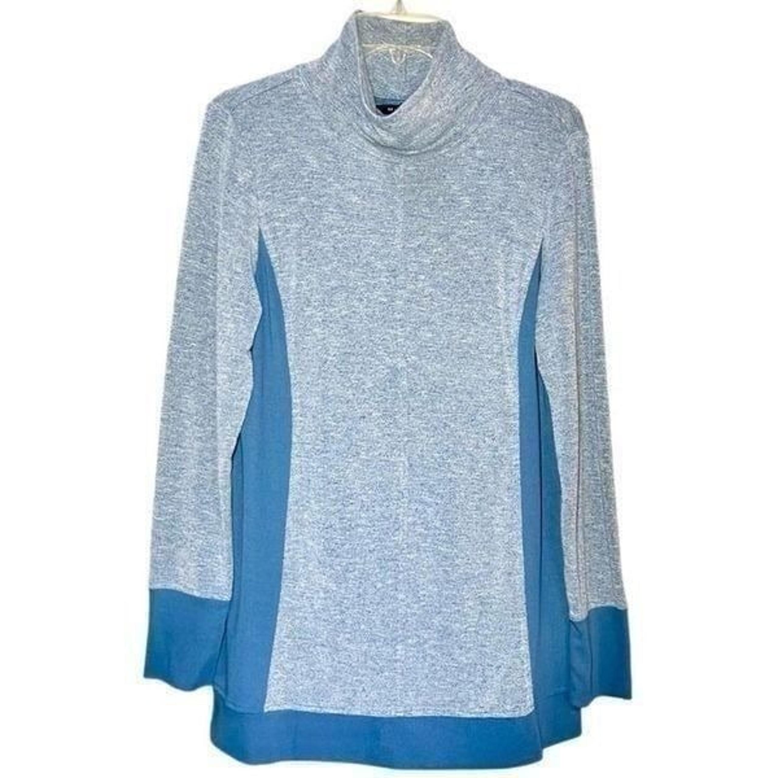 H by Halston Funnel Neck Knit Top in Blue/Blue Heather Women’s S