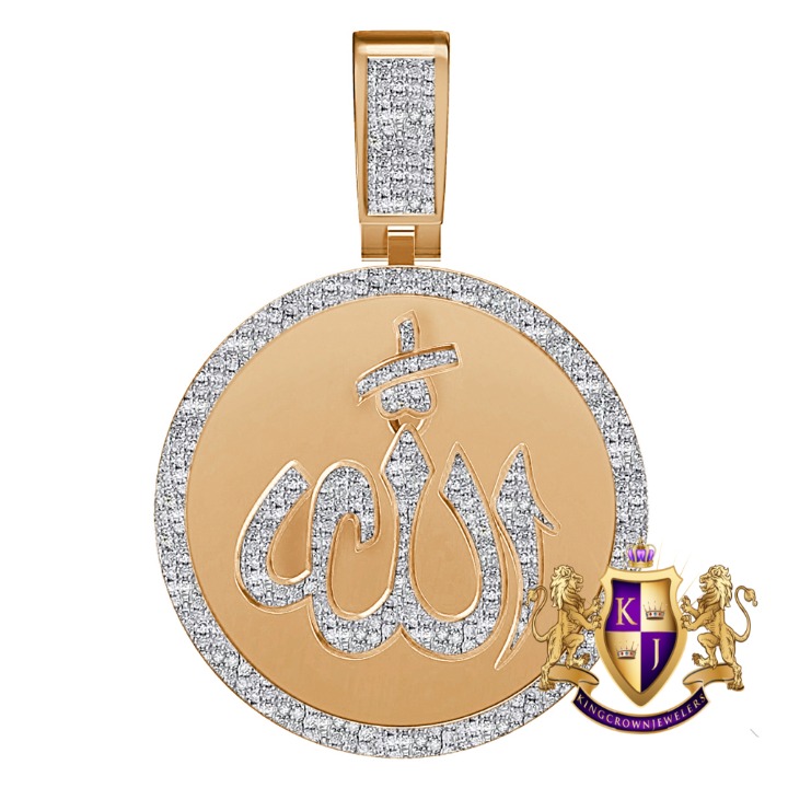 Genuine Diamond 0.60 Cwt. Allah God Muslim Medallion 10k Gold On Pendant Charm