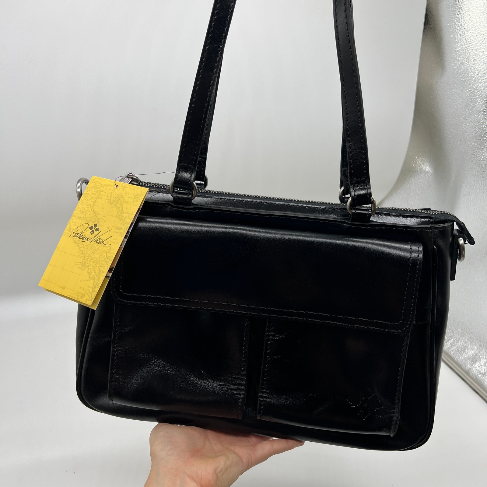Patricia Nash Leather Rosetti Satchel with Crossbody Strap Black Color