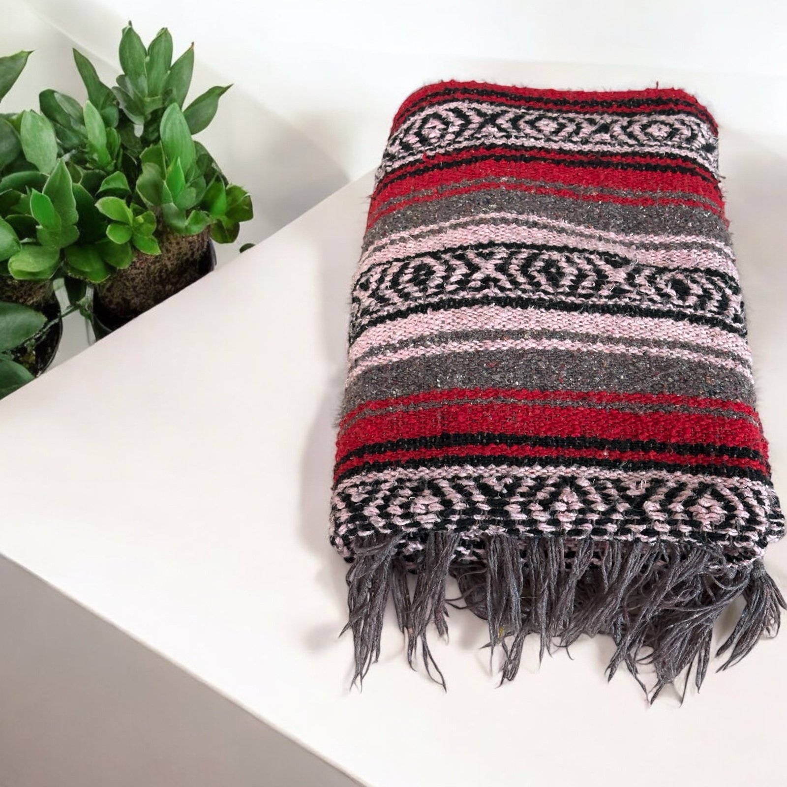 Vintage Artesanias Mickey Mexican Woven Blanket Geometric Aztec Ethnic Western