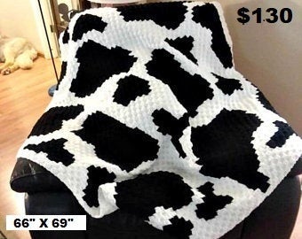 Hand-made Cow Print Crochet Afghan