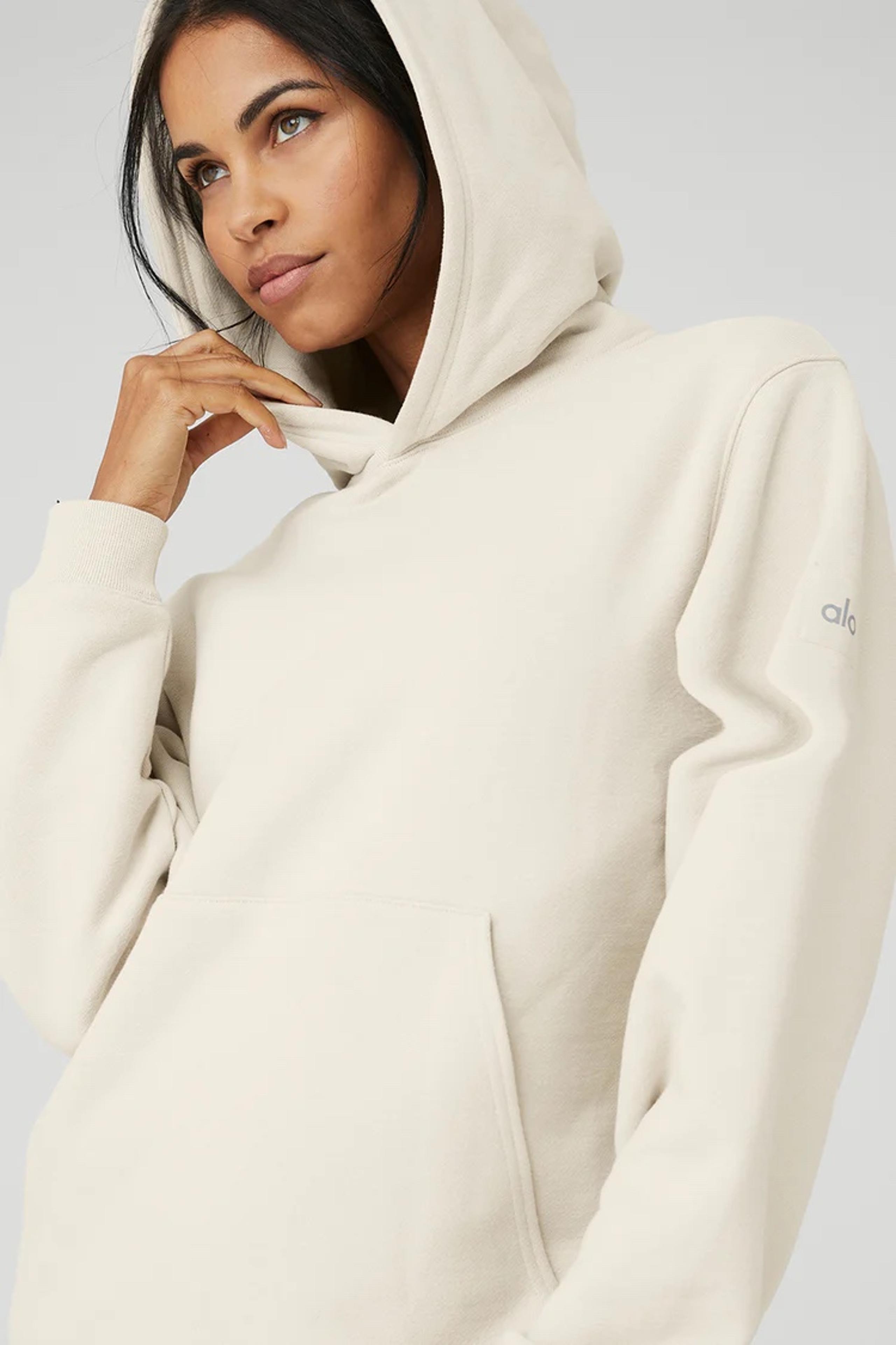 Alo Yoga Women’s Pocket Sleeve Hoodie in Cream Size S Activewear Sweatshirt