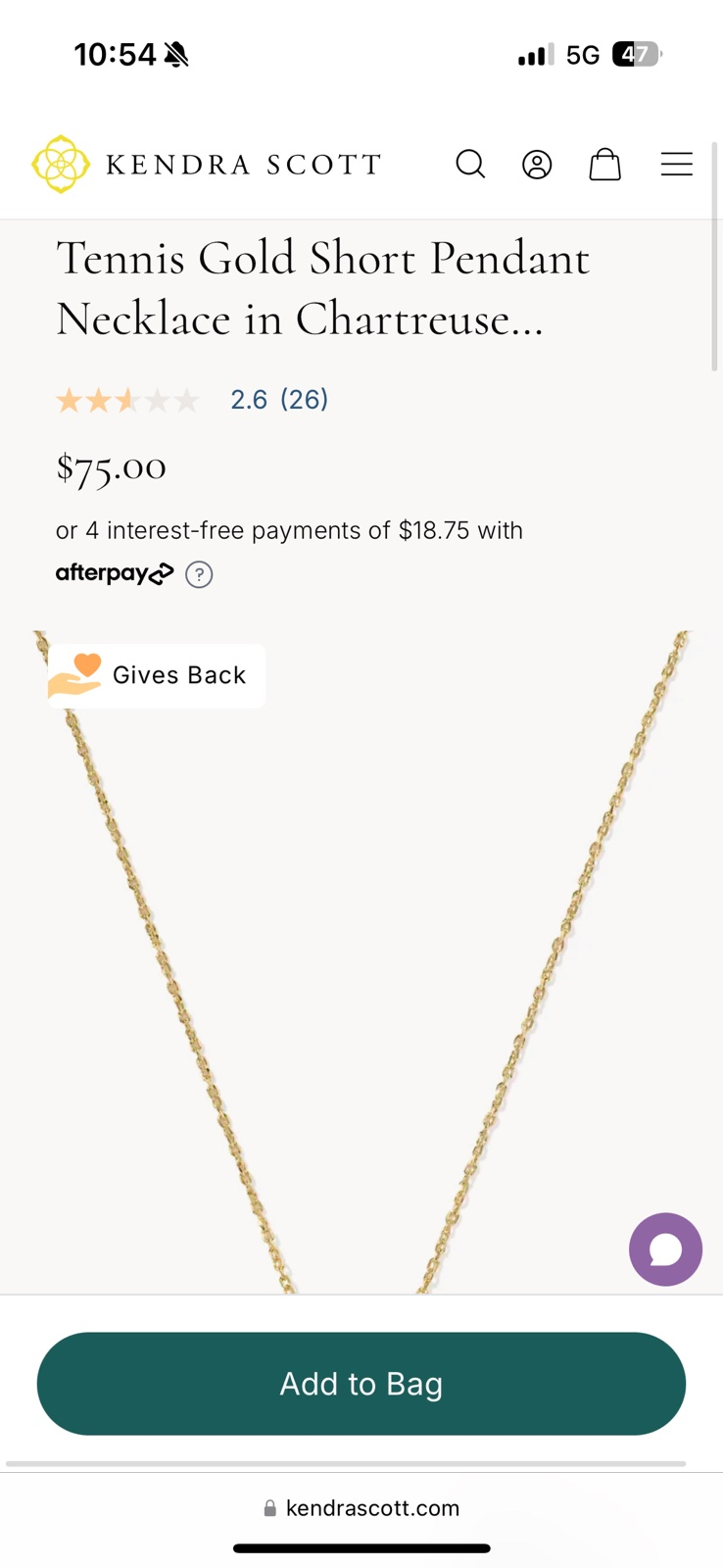 Kendra Scott Tennis Gold Short Pendant Necklace in Chartreuse