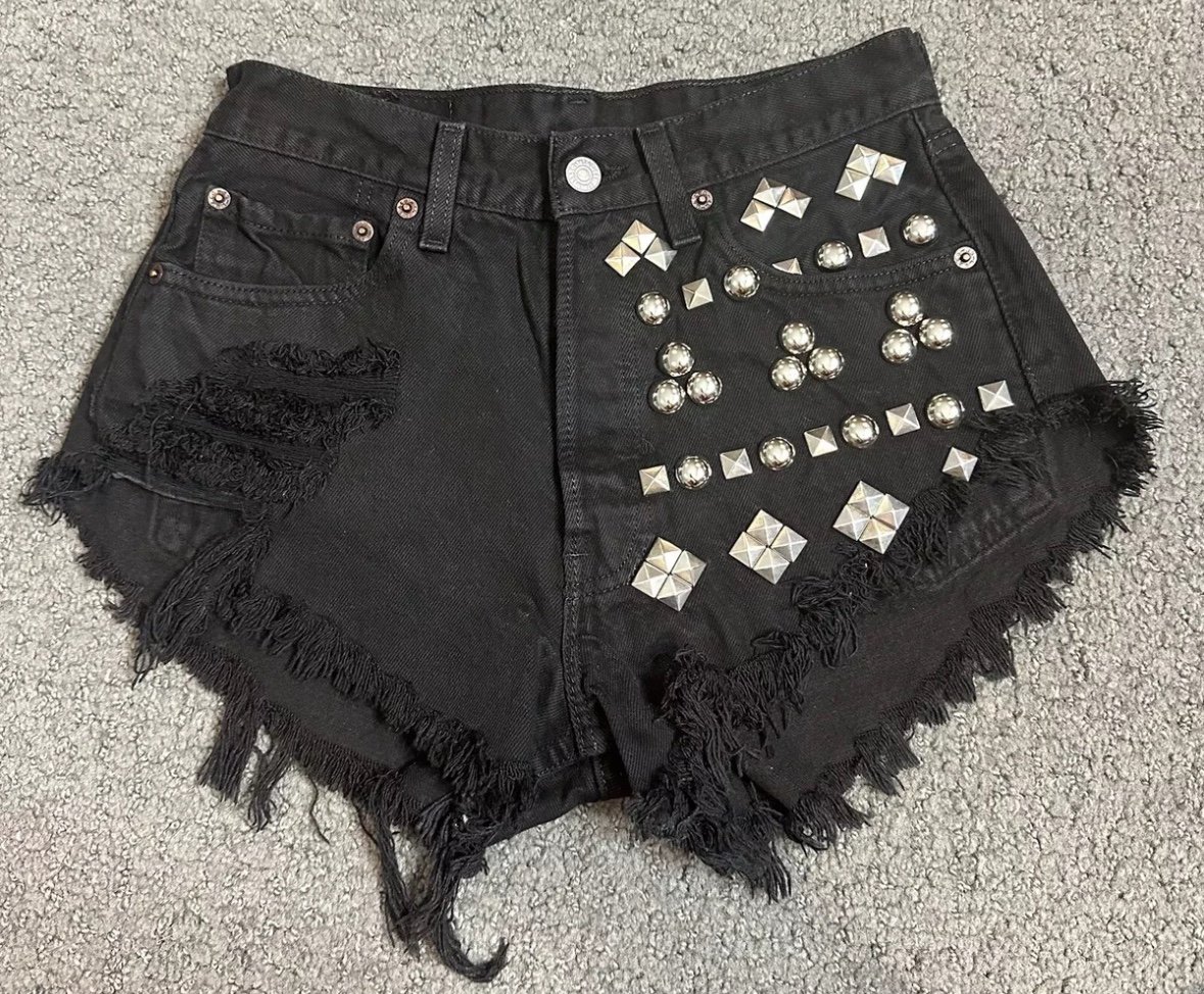 Runwaydreamz Black Studded Jean Shorts Size XS