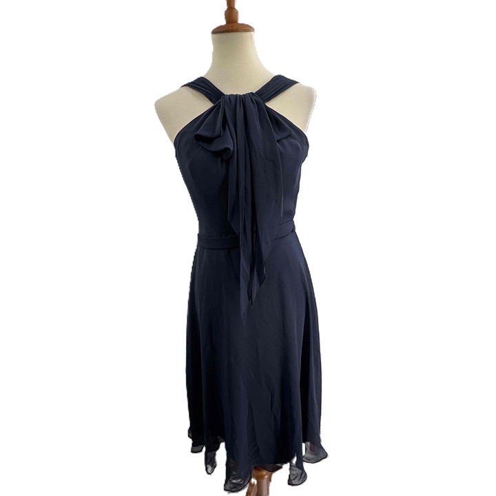 NWT Jenny Packham Midnight Blue Chiffon Halter Neck Sash Tie Knee Length Dress 4