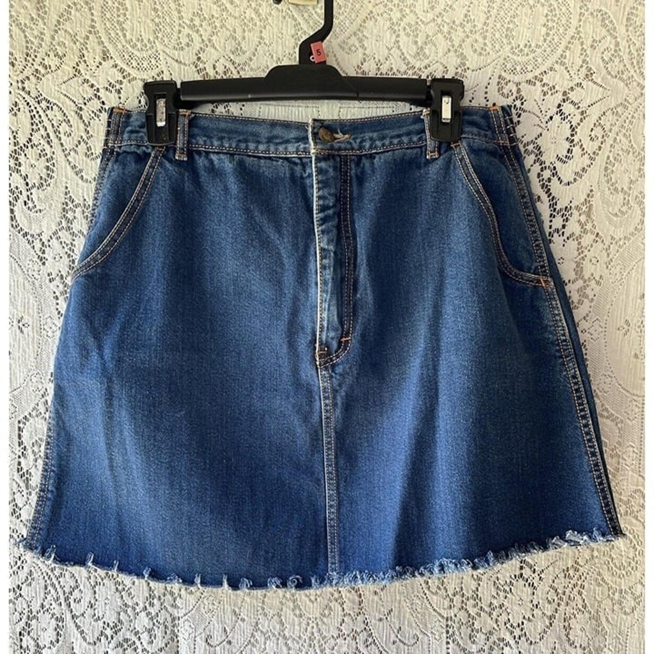 Vtg Gitano Denim Skirt Womens 16 Dark Wash Orange Stitch Classic Casual 80s Y2K