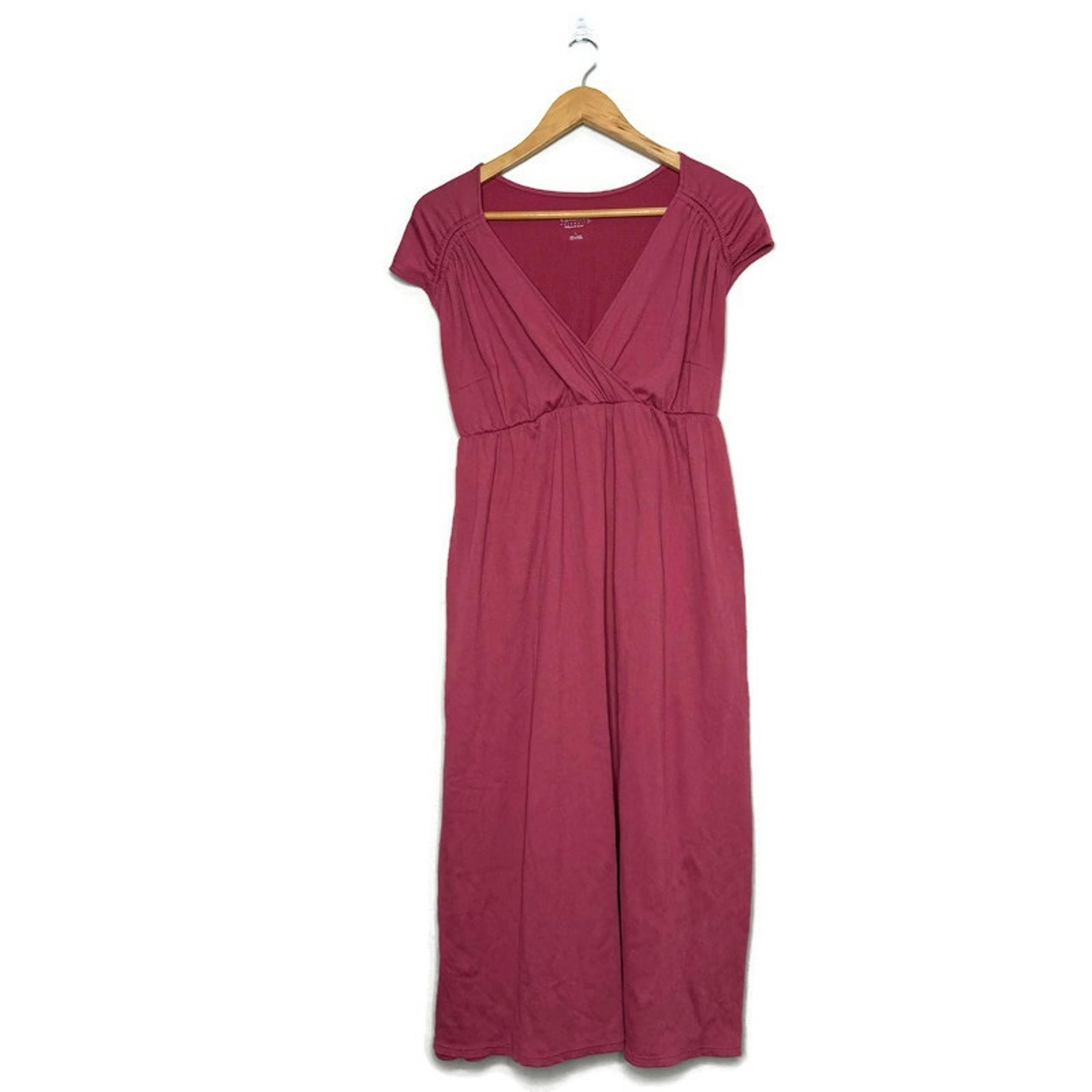 Isabel Maternity Pink Empire Tie Waist Midi Dress Textured Women’s Size Large