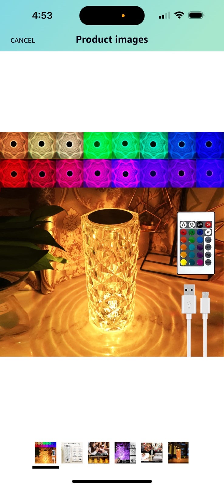 3 Rose Diamond Table Lamp, 16 Color Changing RGB Touch & Remote Control USB Roma
