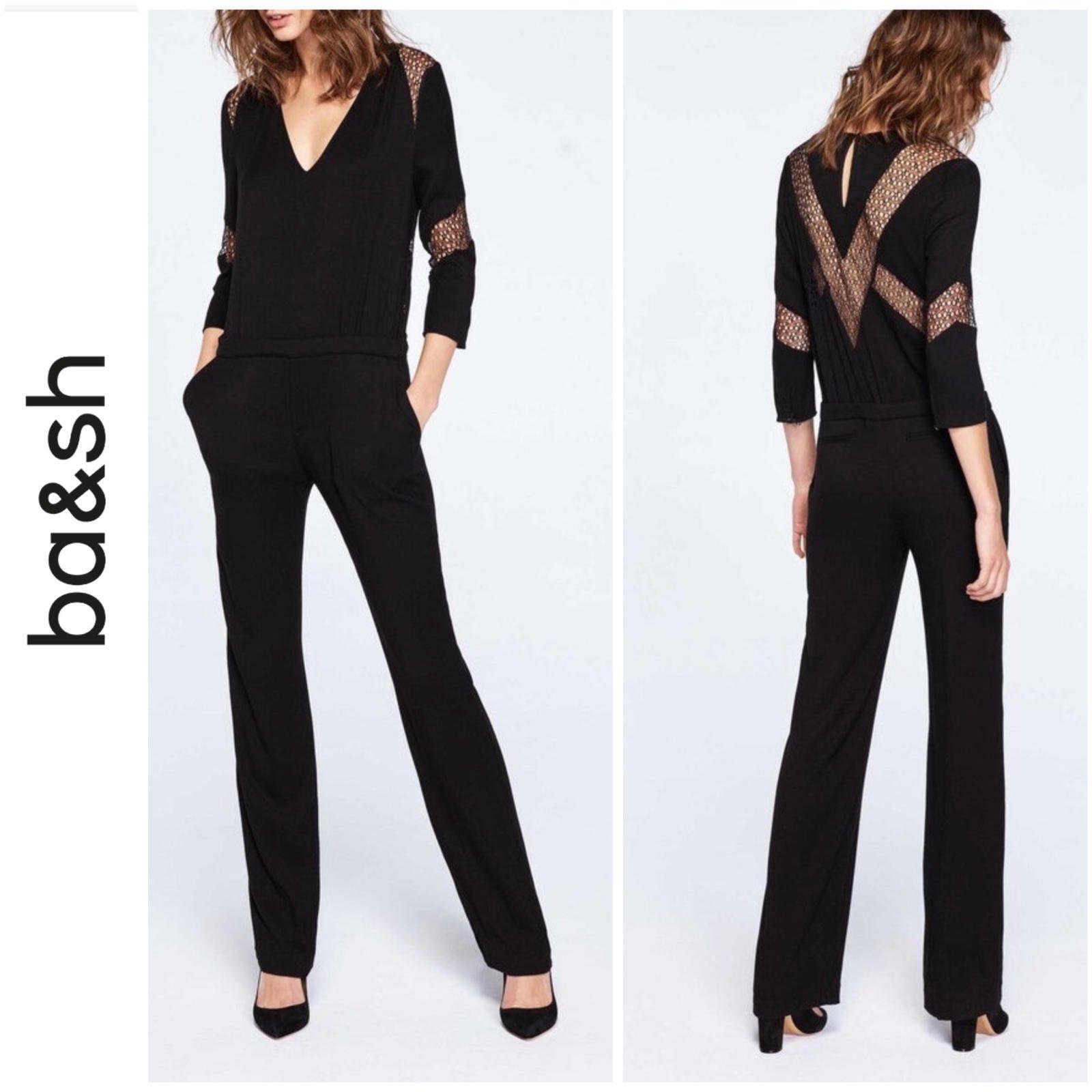 NWT BA&SH | US SZ 2 | Black SAKE Jumpsuit One Pc Sheer Lace CutOuts MSRP 370