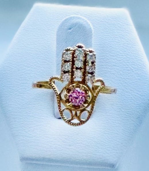 14k Gold Hamsa hand Ring with zirconia