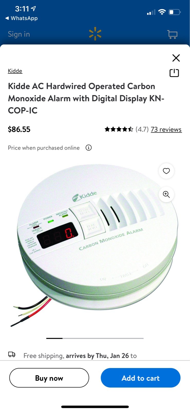 Kidde Carbon Monoxide Alarm Digital Display KN COP IC