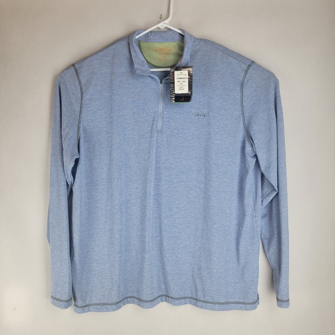 Orvis Mens Size XXL Baby Blue Trout Bum 1/4 Zip Pullover Sweater NWT