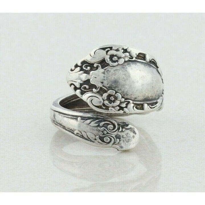 Sterling Silver Flower Spoon Ring size 7 1/4 Adjustable Bypass Ring