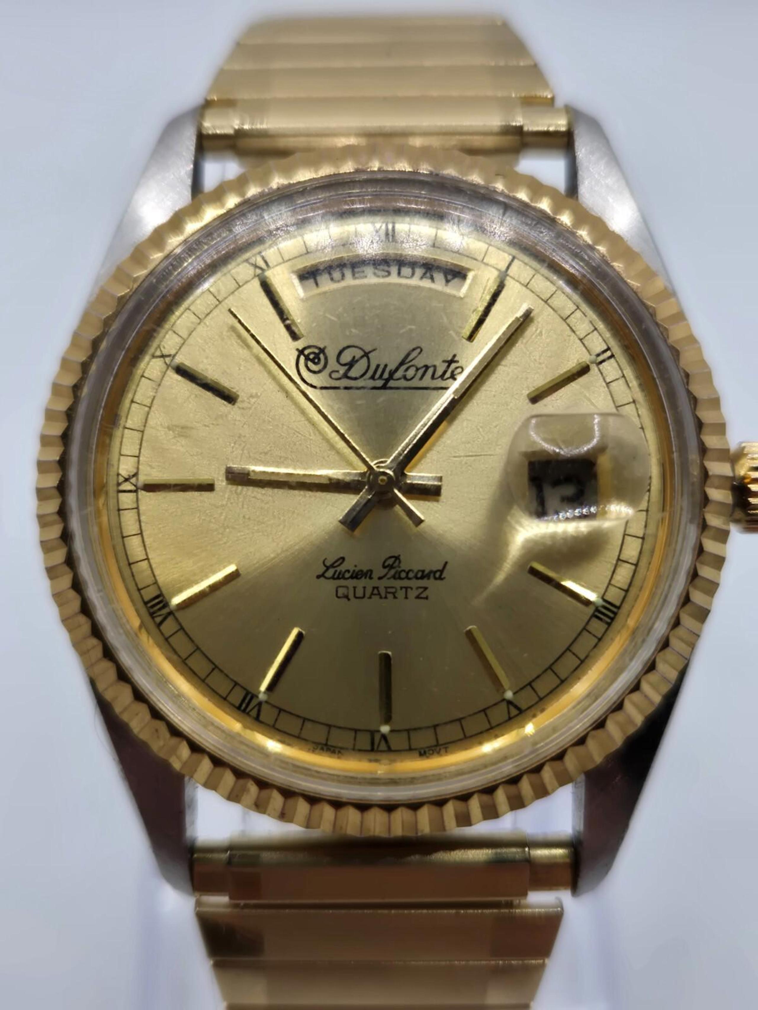 Dufonte Lucien Piccard 37mm Gold Dial President Men's Watch.