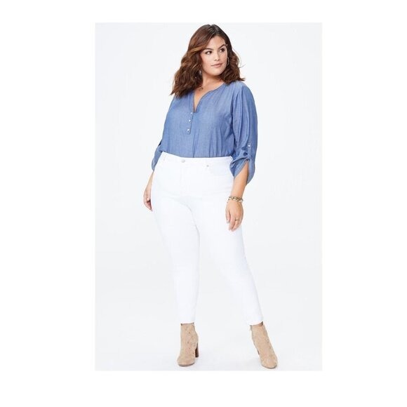 NYDJ Womens White Denim High Rise Stretchy Ankle Skinny Jeans Plus Size 28W NWT