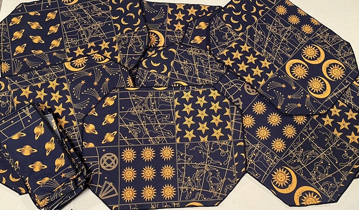 Set Of 11 Celestial Sun Moon Stars Space Cotton Placemats Napkins Constellations