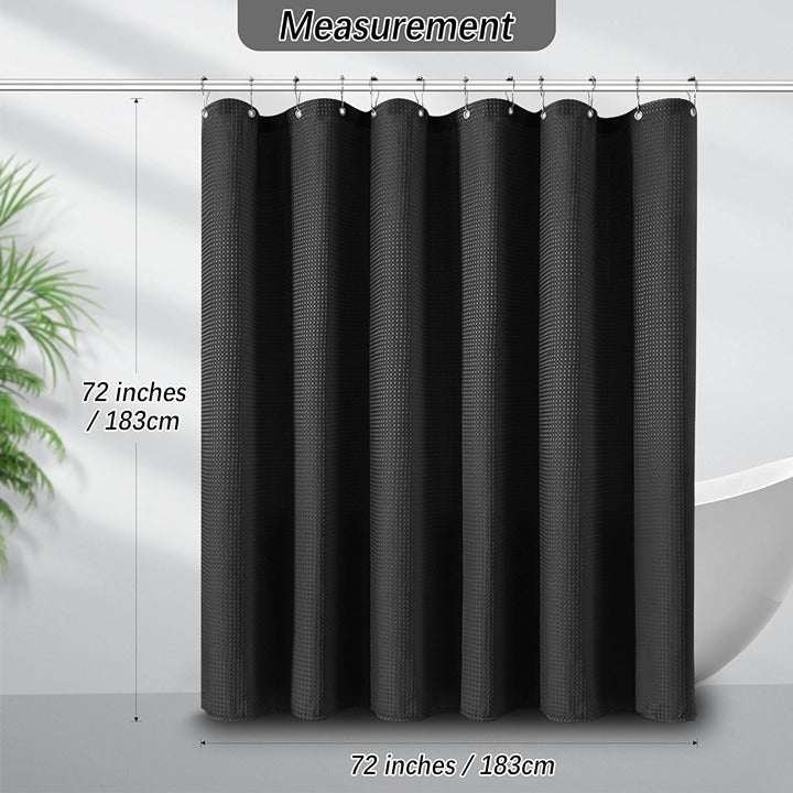 PANGSINNE Black Shower Curtain 256GSM Heavy Duty Waffle Woven Bathroom Shower