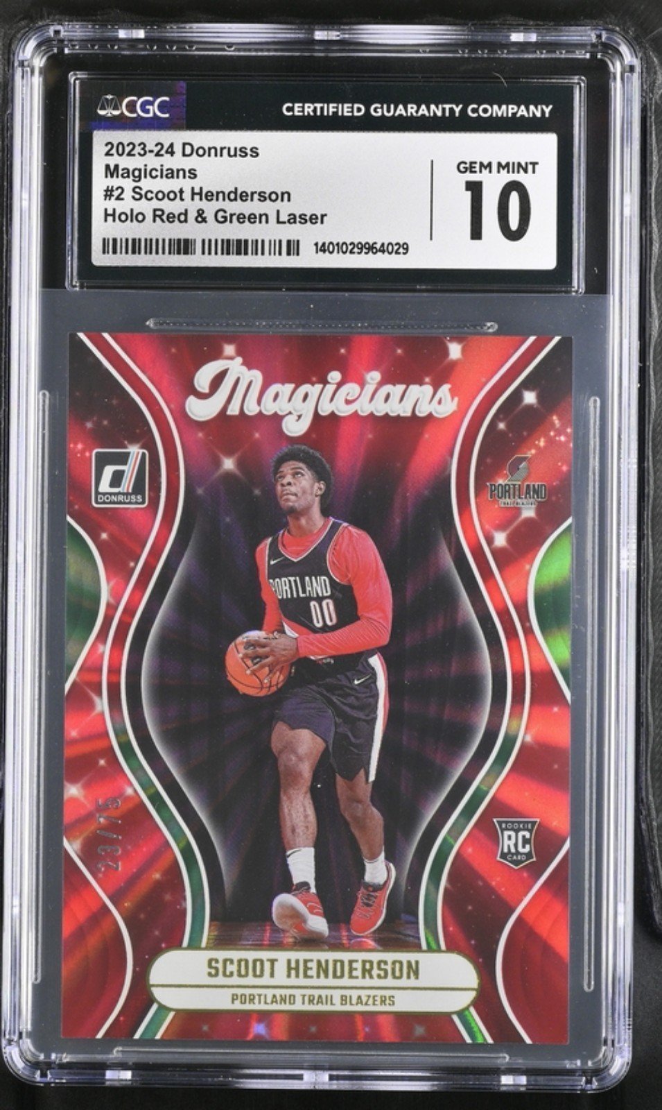 Donruss Magicians Scoot Henderson holo red green laser 23/75 graded Gem mint 10