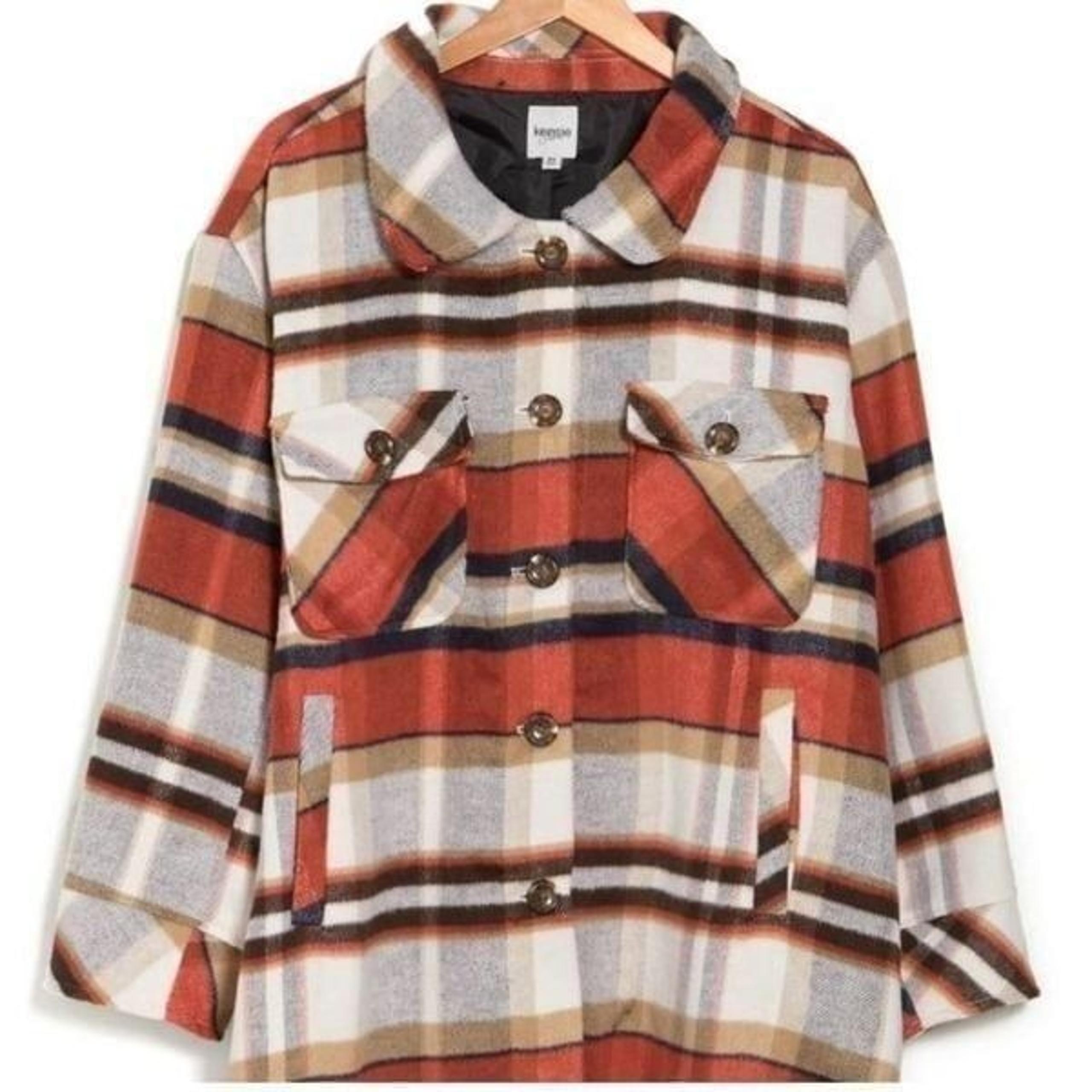 Womens Kensie Pumpkin Plaid Fall Flannel Shirt Shacket Button Down Jacket - Sz M