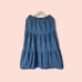Vintage Teddi Skirt Denim Jean Tiered Modest Midi Cotton Elastic Waist Flare EUC