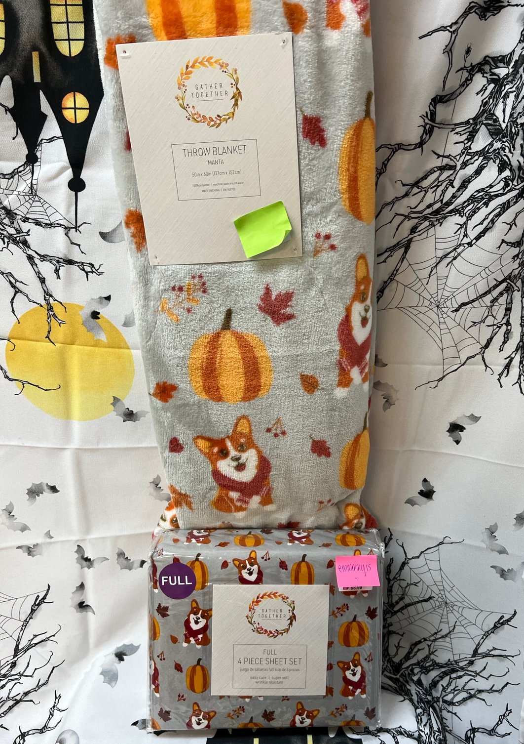 Fall corgi sheet set & throw