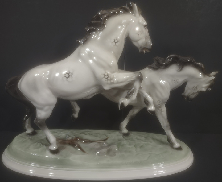 Wien Austria Augarten Wild Stallion Duo Porcelain Horse Figure Hand Painted