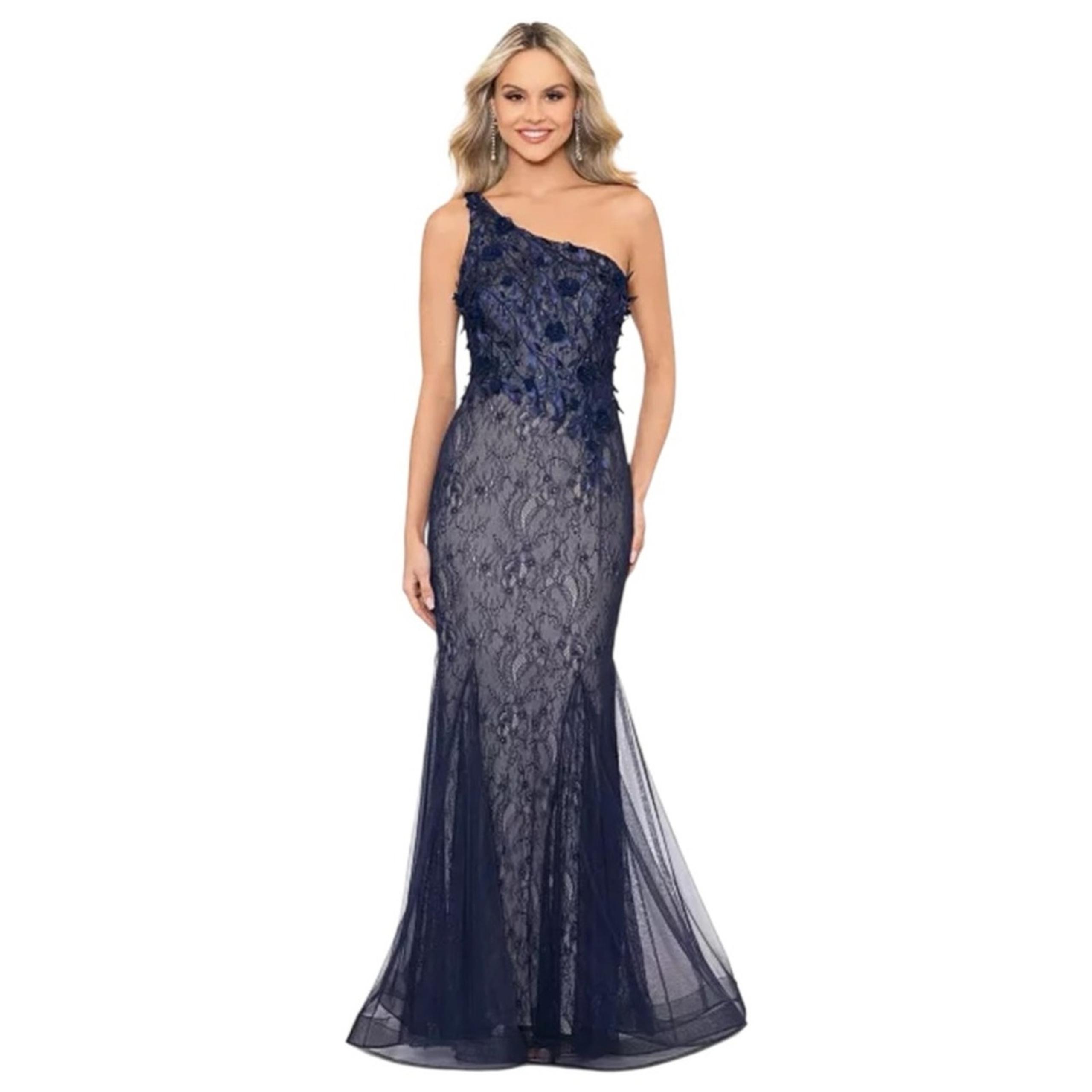 Xscape Lace One Shoulder Gown