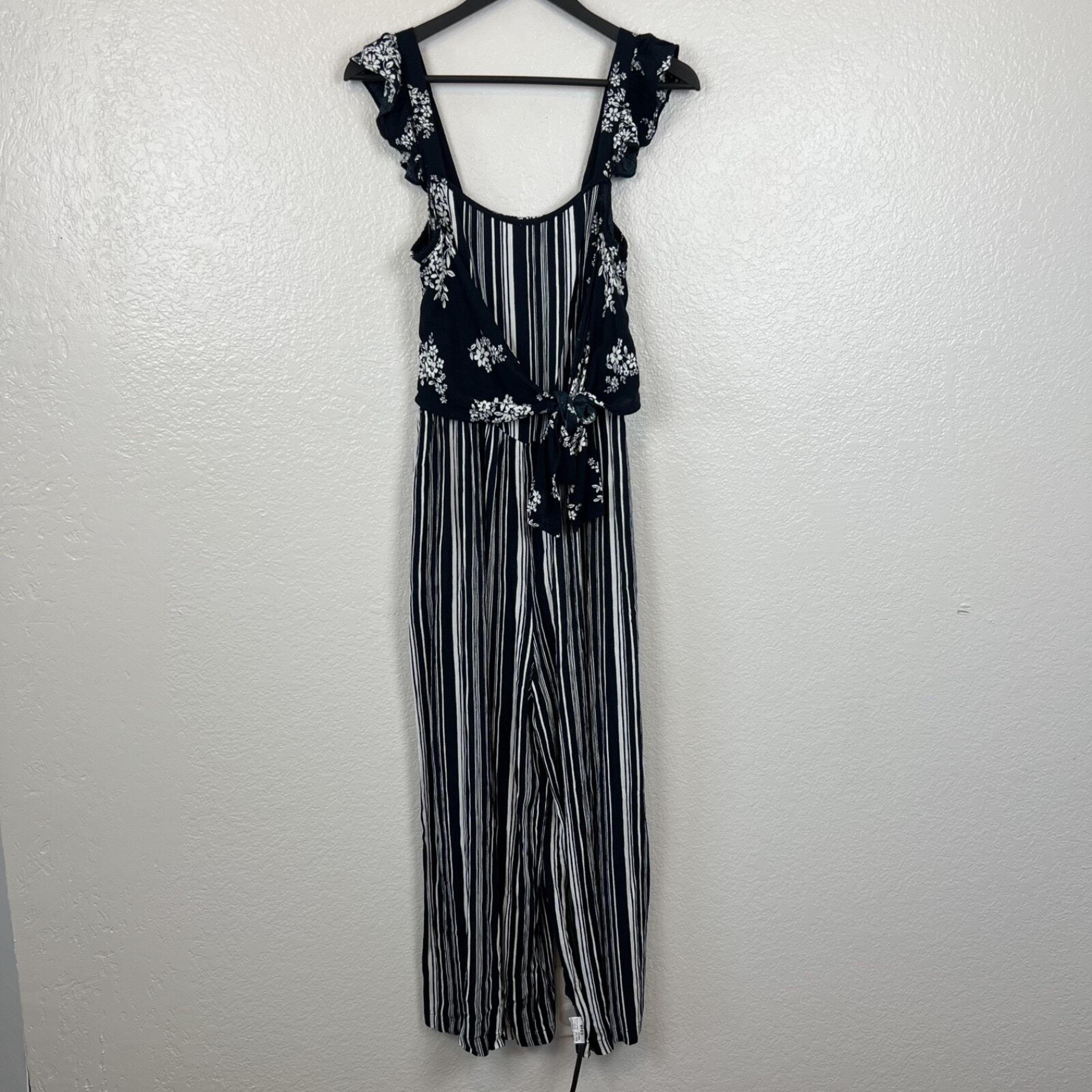 Altar'd State Jumpsuit Womens Medium Blue Striped Boho Wide Leg Vacation Summer