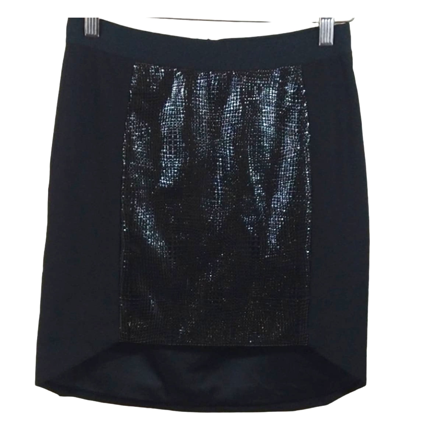 AY Mason Designer Black Lambskin Leather Laser Cut High Low Black Mini Skirt 2