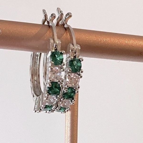 The Classic Bestselling 925 Silver Emerald& White Sapphire hoop earrin