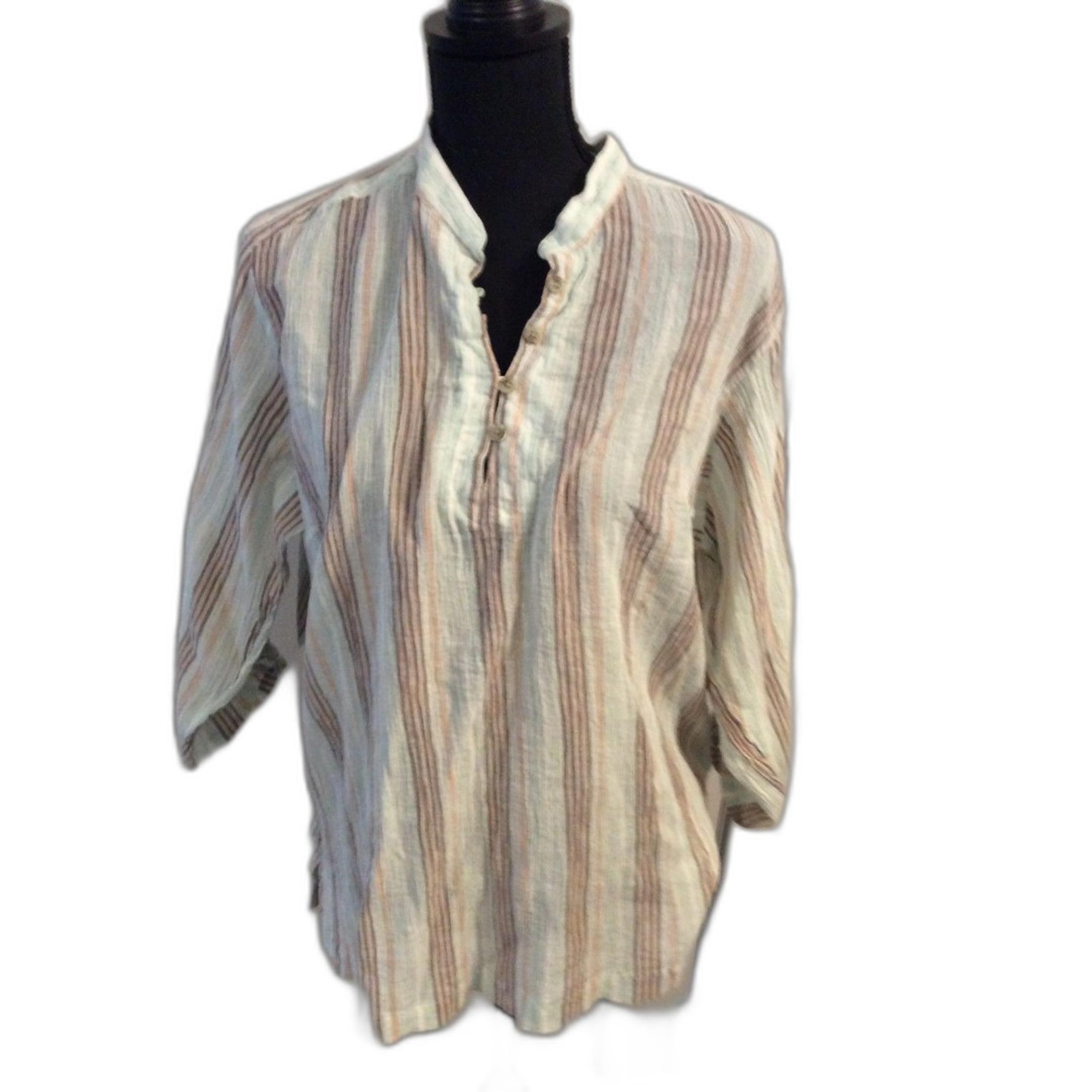 COLUMBIA Plus size 2X womens 3/4 sleeve tunic blouse stretch cotton lightweight