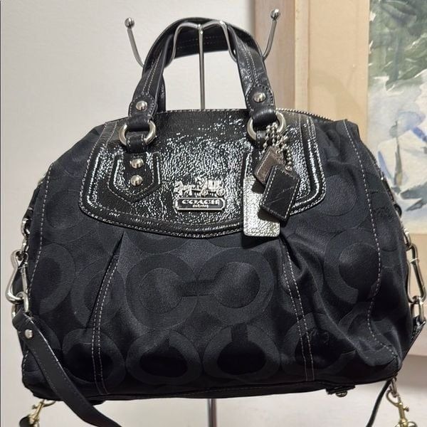 Coach OpArt Madison Sabrina Black Fabric/Leather Handbag. Shoulder/Crossbody.