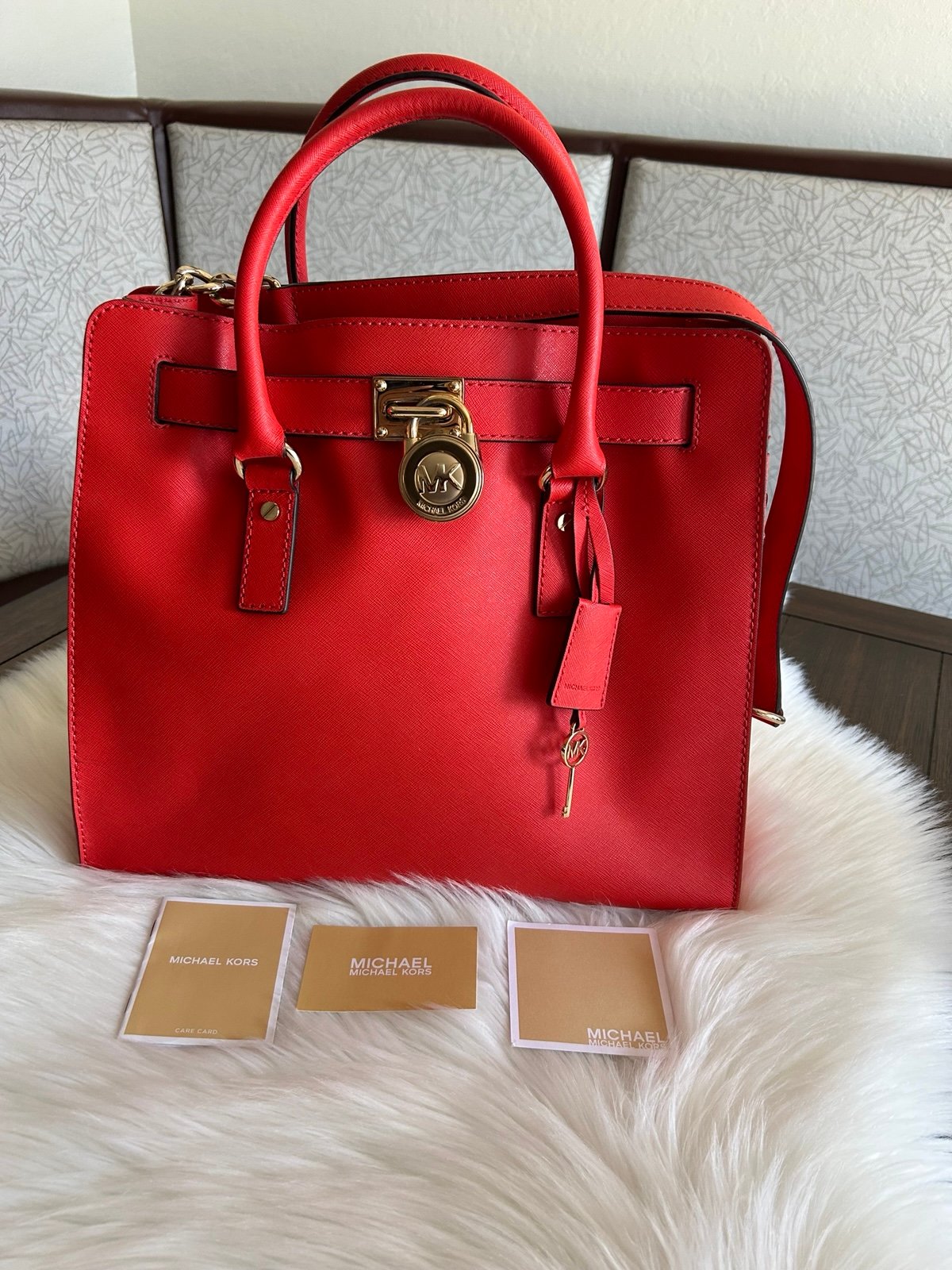 Michael Kors Authentic Large Hamilton Mandarin Red Saffiano Leather Tote