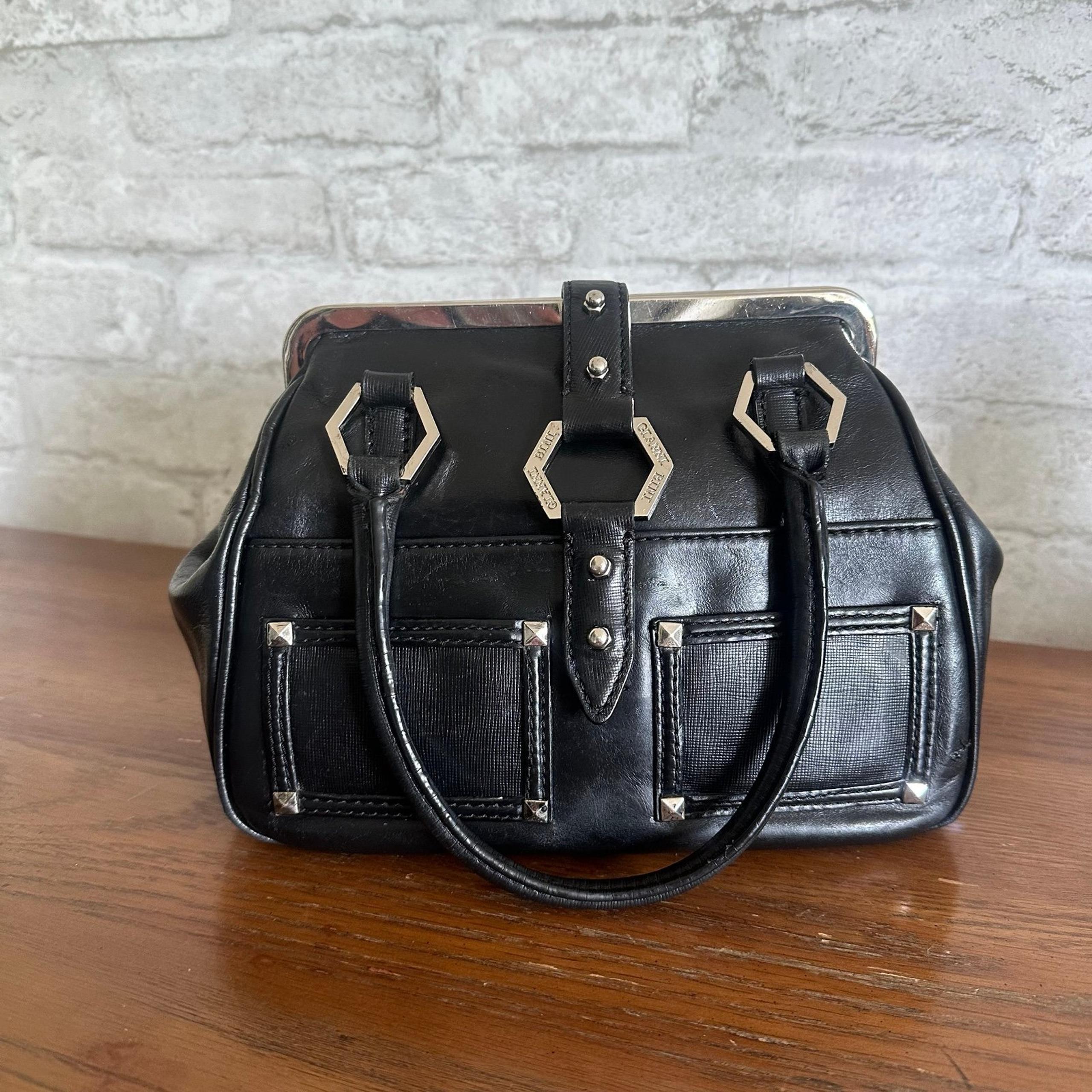 Gianni Bini Black Leather Retro Satchel Purse Handbag