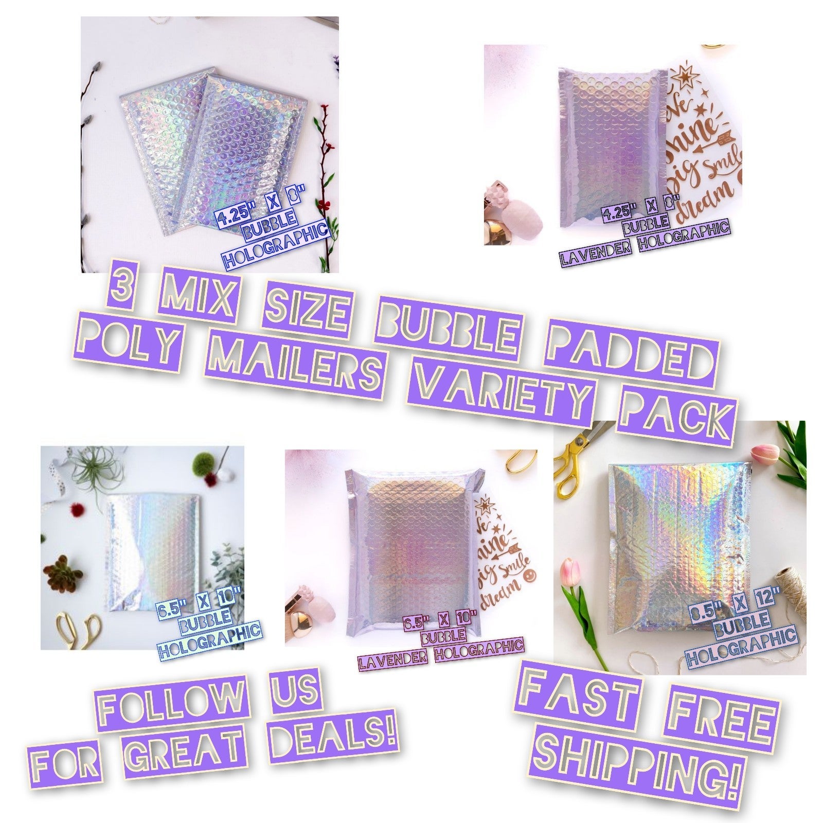 80 Mix Size Bubble Poly Mailer Bundle (4.25x8, 6.5x10 & 8.5x12)