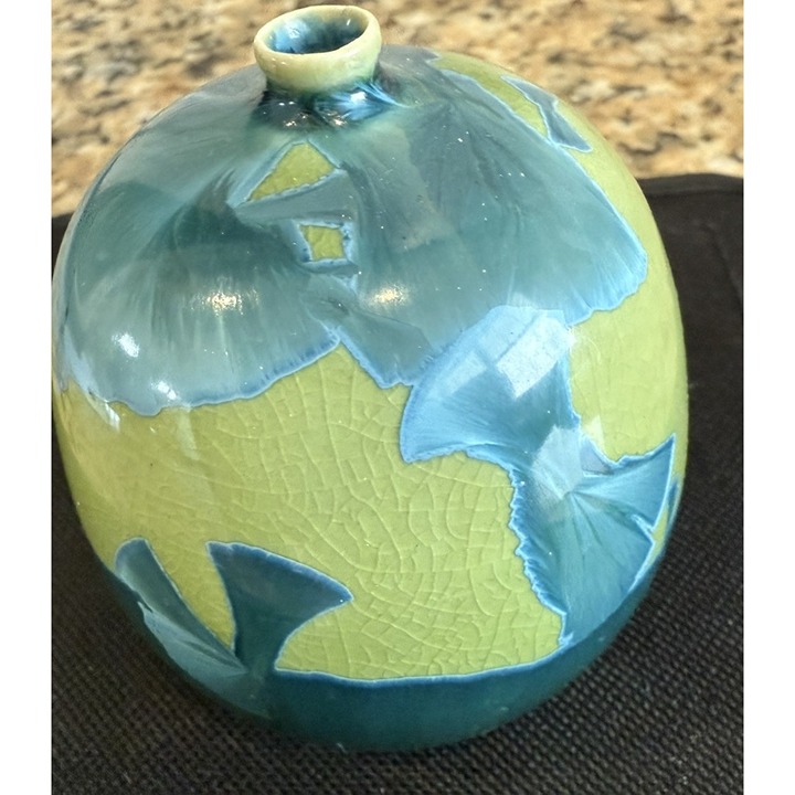 Artist Duly Mitchell Porcelain 3.5” Vase Blue/Green Metallic Drip Glaze